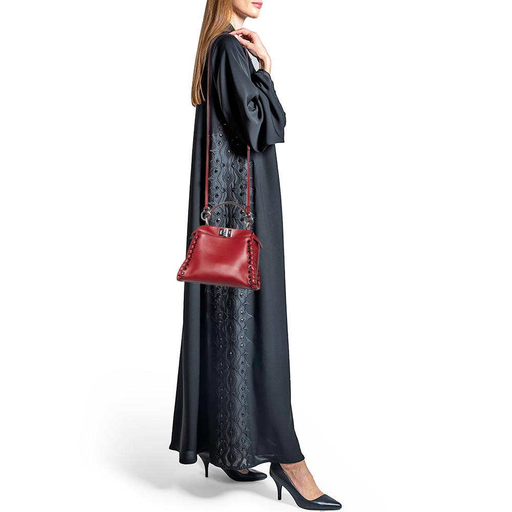 FENDI Red Leather Regular PeekabooTop Handle Bag - Picture 2 of 8